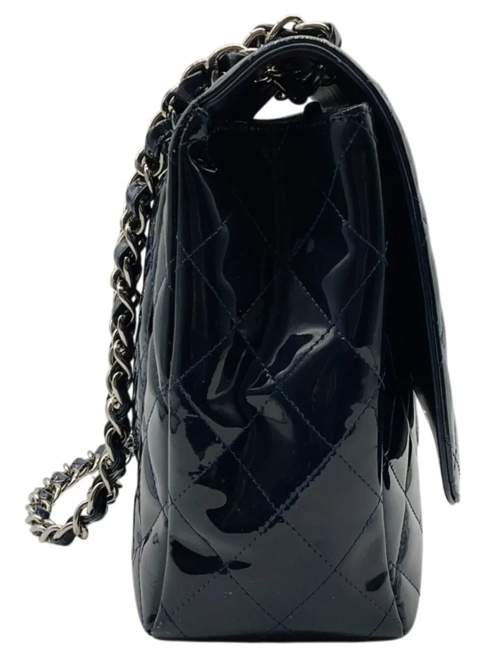 Chanel Navy Blue Patent Leather Maxi Flap Bag